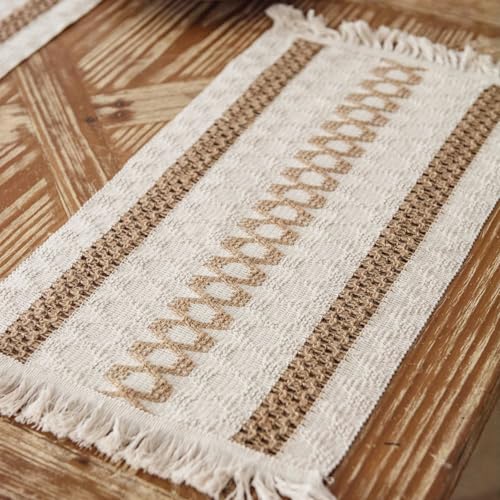 Lseaning Boho Placemats Set of 4, Woven Boho Placemats for Dinging Table 12x19 Inches, Farmhouse Cotton Linen Table Mats for Kitchen, Dining Room Décor by Lseaning - Used condition - Image 3