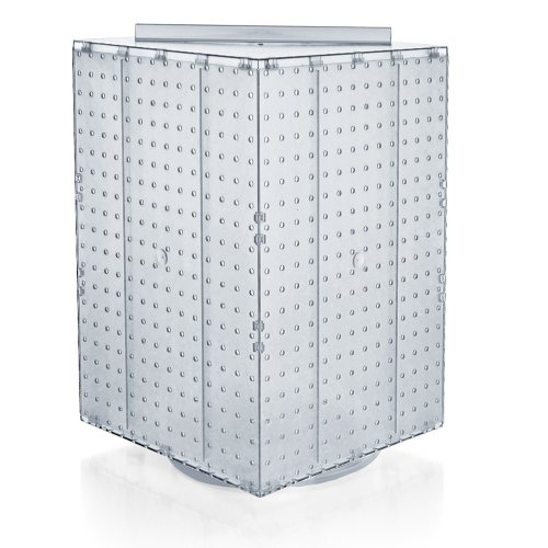 Azar Displays 701414-CLR Rotating Display Stand - 4-Sided Display Racks - Peg Display Carousel (14” W x 14” D x 20” H) - Easy Assemble Revolving Display for Retail - Pegboard Organizer, Clear