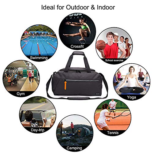 ROTOT Gym Sport Duffle Bag, Men Women Duffel with Waterproof Shoe Compartment Pouch, Weekender Travel with a Water-resistant Insulated Wet Pocket Cooler (Black, 33L)