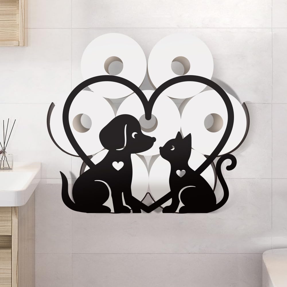 Photo 1 of WADORN Dog Cat Metal Toilet Paper Holder for Extra 8 Rolls, Black Animals Toilet Tissue Storage Decorative Toilets Paper Rolls Organizer Wall Mounted for Bathrooms Home Office