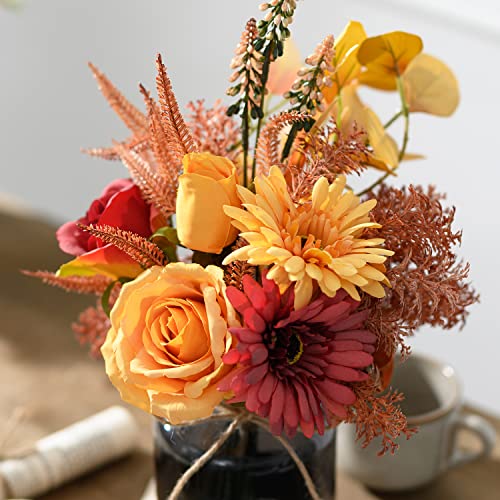 Meglorya Artificial Flowers With Vase, Fake Flowers Silk Roses In Vase, Floral Decor For Rustic Home Office, Faux Flower Arrangements For House Decor, Farmhouse Coffee Table Fall Centerpieces #TOP2
