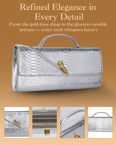 Image of Elegant Evening Clutch Purse for Women - Structured Crocodile PU Leather Handbag for Wedding & Formal Party