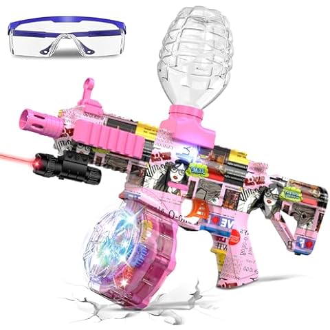 Anstoy Electric Gel Ball Blaster, Automatic Splat Gun Glowing in Dark with Glasses,Up to 166 FPS Orby Gun for Christmas Party,Gifts for Adults Ages 14+(Pink) Cover