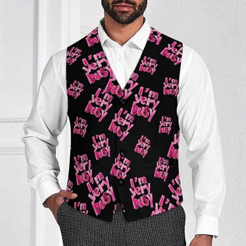 I'm Very Busy Suit Vest for Men Slim Fit Tuxedo Waistcoat Button Down V Neck Business Dress Coat4