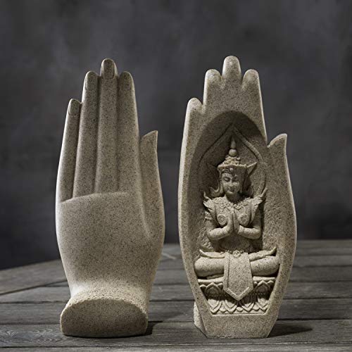 Mygift Resin Zen Sitting Buddha Hand Sculpture Figures With 2 Artistic Peaceful Buddha Statues Poses In Palms, 1 Pair #TOP3