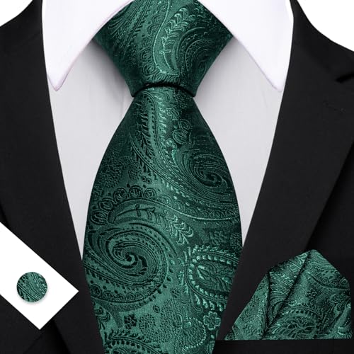 Image of Barry.Wang Paisley Tie Fashion Set Hanky Cufflinks Neckties for Men Woven Silk