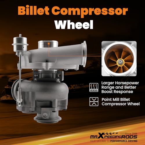 Image of maXpeedingrods Turbo Turbocharger GTP38 for Ford Excursion 2000-2003, F250 F350 F450 F550 Super Duty 1999-2003 V8 7.3L, with Billet Compressor Wheel, 1831383C92, Street PJD Series