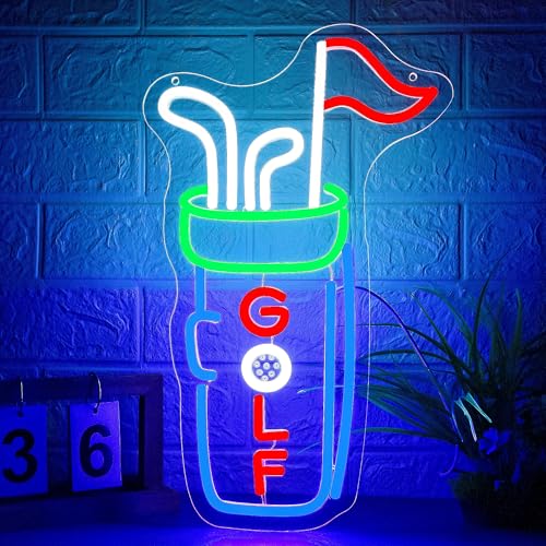Golf Bag Neon Sign for Wall Decor Dimmable Golf Neon Light for Man Cave Bag LED Light Up Sign for Course Gym Club Store Bedroom Office Park Party Club Decor Birthday Gifts Size14.6 * 9.4In(W