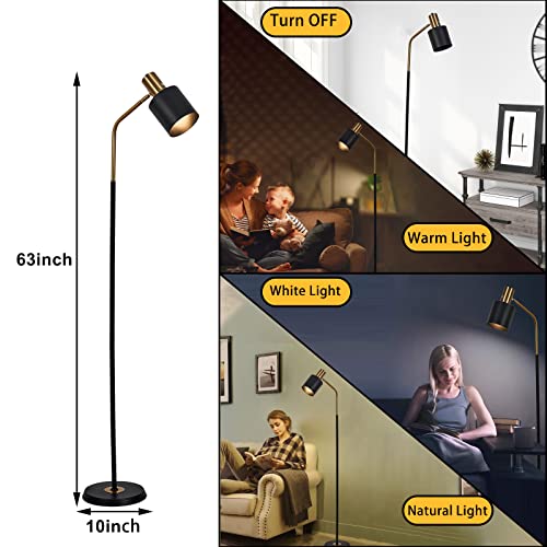 O'neeldy Modern Led Industrial Floor Lamps For Living Room, 12W Home Floor Reading Lamp, 3-Way Dimmable Bedroom Corner Night Light, 360° Rotatable Lamp Shade, 63'' Tall - Bulb Included #TOP5