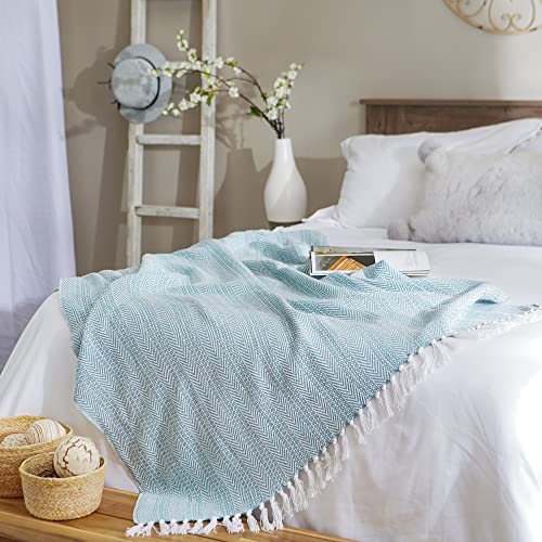 Dii Herringbone Striped Collection Cotton Throw Blanket, 50X60, Aqua #TOP3
