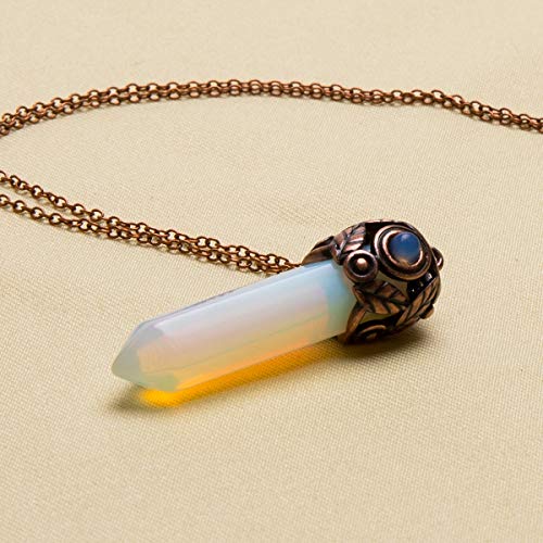 Bivei Retro Antique Brass Chakra Necklace Hexagonal Prism Gemstone Quartz Crystal Stone Healing Pendant (Pack of 5)3