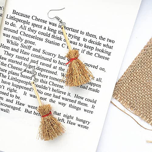 Cute Broom Earrings Handmade Witch's Flying Straw Broom Earrings for Women4