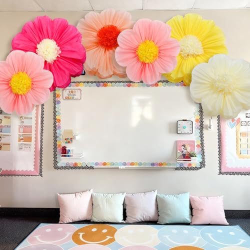 Image of Chunful 5 Pcs 30'' 24'' Gaint Mexican Fiesta Tissue Paper Flowers Decor Large Hanging Tissue Paper Pom Pom Decor for Mexican Fiesta Birthday Wedding Baby Shower Bridal Shower Latin Tropical Luau Party