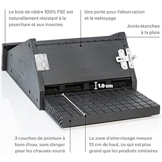 WHITEHORSE Maison de Chauves-Souris en cèdre - Boîte à Chauves-Souris à 4 Compartiments - Soutenez Les Chauves-Souris et Profitez d'un Jardin Plus sain avec Moins de moustiques (Noir)