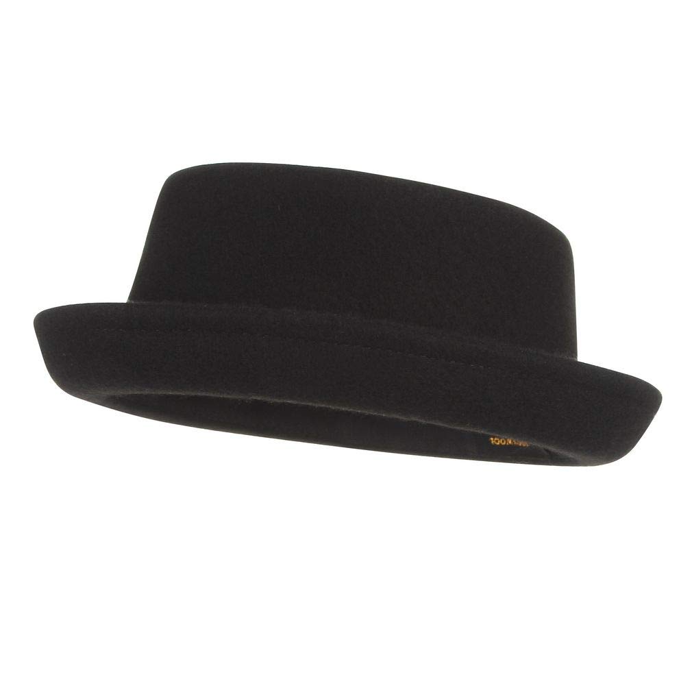 Licus Men's Black Roll Up Pork Pie Pillbox Trilby Wool Hat Winter Derby Fedora Hat