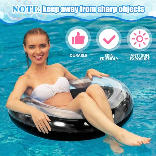 Vertintong 1 Pack 41 Inch Inflatable Pool Floats for Women Swimming Pool Rings Summer Tubes for Floating Beach Pools Summer Party (Black) - image 3