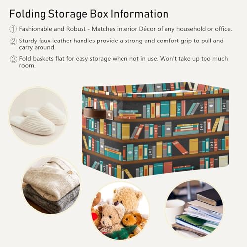 Image of Colorful Bookshelf Book Storage Basket Bin for Shelves Closet Foldable Fabric Storage Box Cube with Handles Kids Gifts Toys Clothes Shelf Basket Organizer for Bedroom Nursery Home Decorative