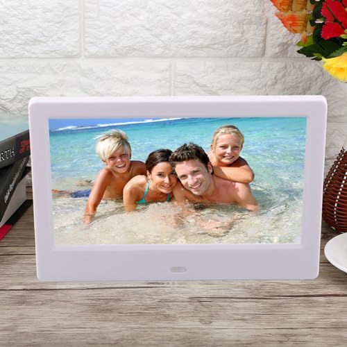 VBESTLIFE Marco de Fotos Digital, Pantalla IPS Blanca de 7 Pulgadas 1024x600 Álbum electrónico 16: 9 con Sensor Corporal, con función de Videos/imágenes/música/Reloj/Calendario(Enchufe de la UE)