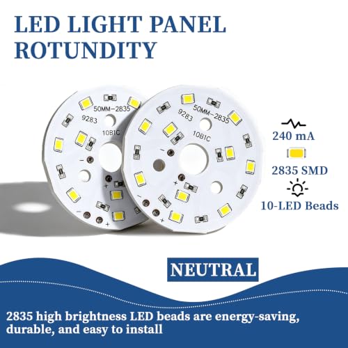 LEDGUHON COB LED Chip 5W 4000K Neutral White, High Power LED with 48mm Aluminum PCB Heatsink, 9-10V 240mA 120° for Flood Light Replacement, DIY Lighting, Display Landscape (5Pcs) by LEDGUHON - Used condition - Image 3