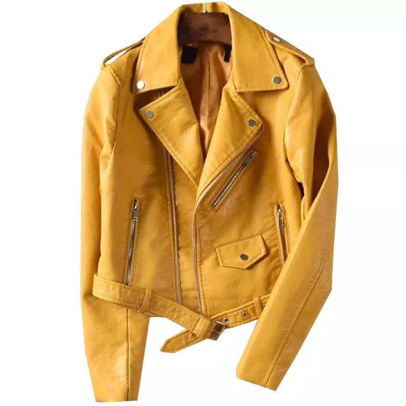 Chaqueta corta de mujer en color amarillo ideal para conciertos punk y looks urbanos de noche