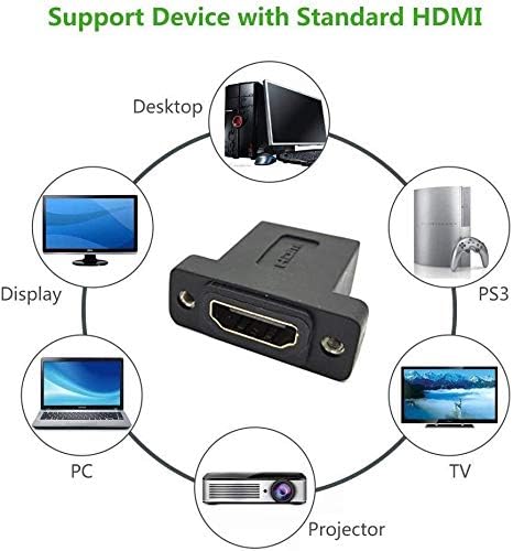 Adaptador acoplador HDMI, 2 unidades, dorado, hembra a hembra, con panel de tornillos, negro miniatura 6