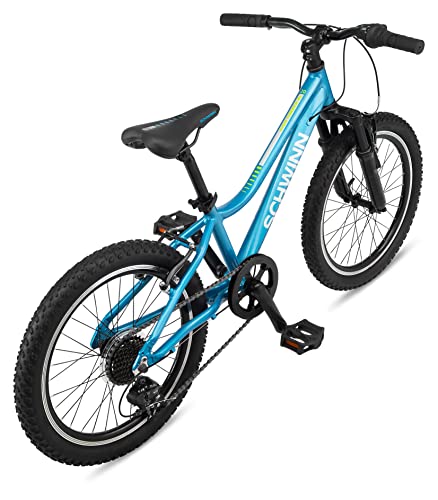 Image of Schwinn High Timber AL Mountain Bike for Youth Boys Girls, 20-Inch Wheels, 7-Speeds, Front Suspension, Aluminum Frame and Alloy Linear Pull Brakes, Teal