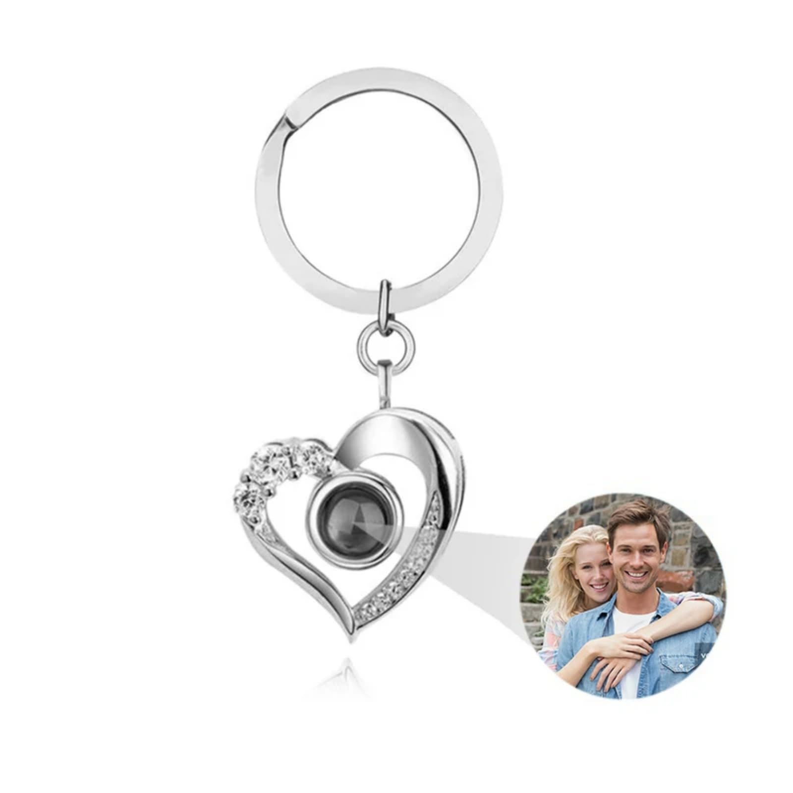 Custom Photo Keychain Personalized Memorial Heart Shape Key Ring Key Chain with Photos Engraved for Women Valentine’s Day Gifts Custom Heart Projection Photo Keychain (silver-6,1PCS)