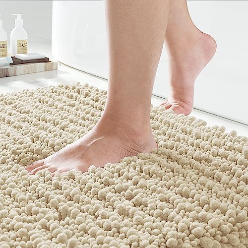 Yimobra Original Luxury Chenille Bathroom Runner Rugs, 70 x 24 Inches, Soft, Long Large Bath Mats, Super Absorbent, Non-Slip, Machine Washable, Carpets for Home, Nursery, Bed and Living Room, Beige