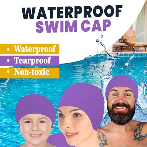 Image of GLAN Silicone Swimming Cap for Kids and Adults Waterproof Swimming Pool Cap for Women and Men (Purple)