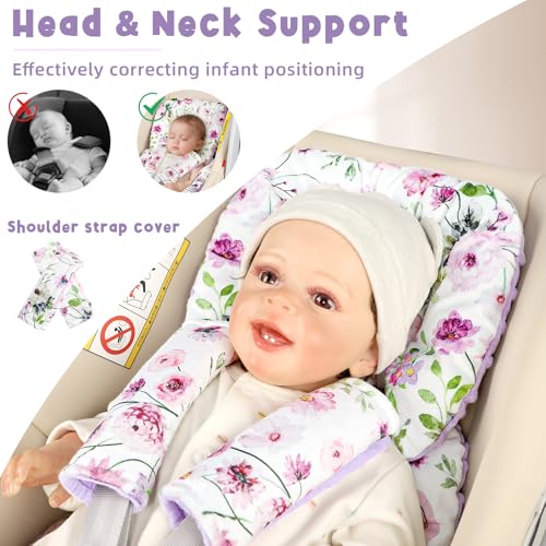Image of GFU Infant Car Seat Insert Head and Body Support with 2 Strap Pads Purple