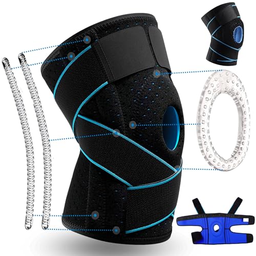 MakyFour Rodilleras Menisco y Ligamento | Neopreno | Rotuliana - Ortopedica - Lesiones - Artrosis - | Ajustable con Cintas - 4 Estabilizadores Laterales y Almohadilla de Gel en Rotula