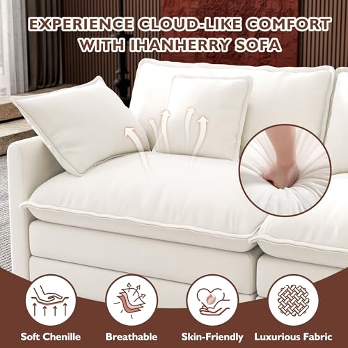 Image of Ihanherry 114 inch V-Shaped Modern Sofa Modular Sectional Cloud Couch with Corner Section, 5-Seat Chenille Deep Seat Sofa with 5 Pillows for Living Room, Bedroom and Apartment, Beige