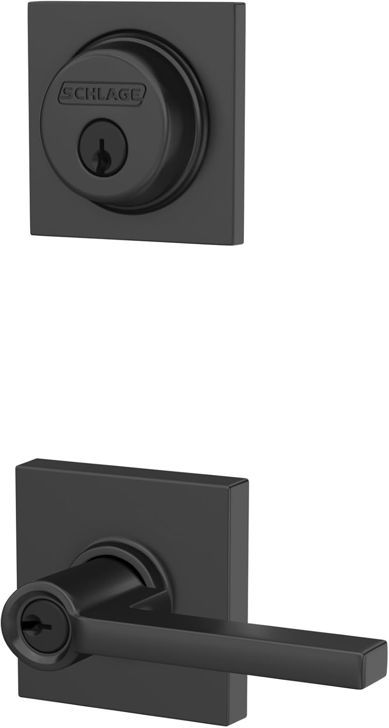 Schlage FB55N G LAT 622 COL Single Cylinder Deadbolt and Keyed Entry Latitude Lever with Collins Trim, Matte Black