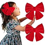 Velvet Hair Bows Girls 6' 2PCS Big Red Fall bow Alligator Clips for Toddler Hair Clips Toddlers...