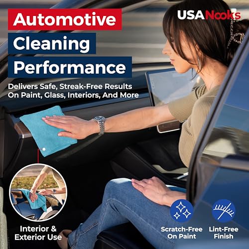 Image of USANOOKS Microfiber Cleaning Cloth - Turq - 12Pcs (12.5x12.5 inch) High Performance - 1200 Washes, Ultra Absorbent Car Towel Traps Grime & Liquid for Streak-Free Mirror Shine - car Washing Cloth