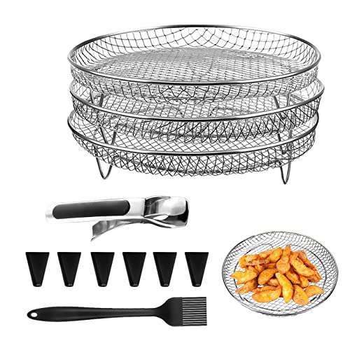 Luftfritteusen-Dehydrator-Gestell, Luftfritteusen-Korb, stapelbares Luftfritteusen-Gestell mit drei abnehmbaren Gestellen, spülmaschinenfeste Fritteusen-Grills mit Spieß, Luftfritteusen-Zubehör-Set fü – Bild 8