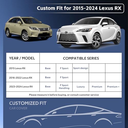 Image of 10 Layers SUV Car Cover Custom Fit for Lexus RX350 RX450 RX500(2015-2024) Waterproof All Weather for Automobiles, Outdoor Full Cover Sun UV Rain Protection with Cotton.Black