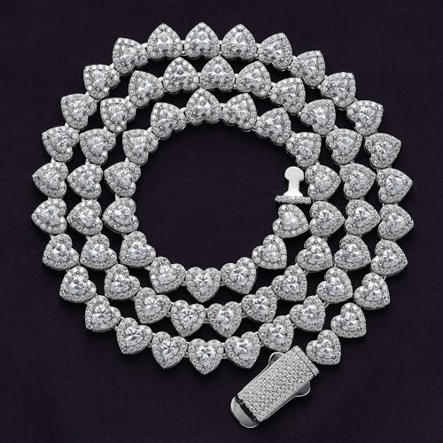 Tennis Heart Link Chain Necklace for Women, Lab Created Moissanite Diamond in 18K Gold Over Sterling Silver, Jewelry Gifts for Her (17" & 20" Length, 35 or 40 Grams)2