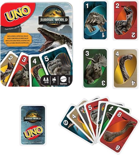 Mattel Games UNO Jurassic World Rebirth-Kartenspiel in einer Sammeldose für Kinder, Erwachsene und Familie, mit speziellen Regeln und Bildern, inspiriert vom Film – Bild 6