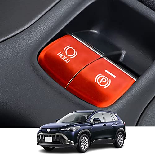 Kakash トヨタ専用アルミ合金電子ハンドブレーキボタンカバートリム(BRAKE HOLD) 内装カスタムパーツ アクセサリーキズ防止防塵 取り付け簡単 車種専用設計2 pcsセット(赤)適合トヨタ カローラクロス(Corolla cross) ZSG1