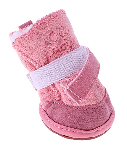 Hundeschuhe Pfotenschutz,Hundeschuhe Kleine Hunde,Plüsch Hundestiefel,Hundeschuhe Winter,Hund Schneestiefel,Hunde Schuhe Anti Rutsch,Schneestiefel für Haustiere für kleine,Sport im Freien (Rosa 2)