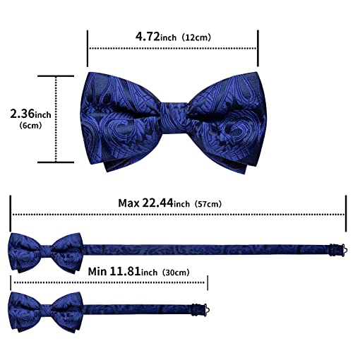 Image of DiBanGu Paisley Pre-Tied Bow Ties for Men Silk Adjustable Bowtie and Pocket Square Cufflinks for Wedding Party