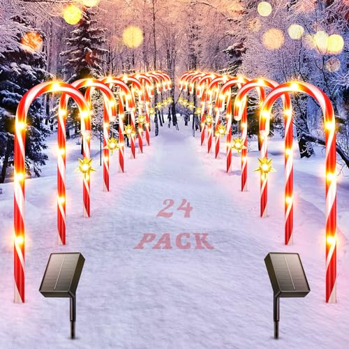 PUAIDA 24Pack Outside Christmas Decorations Solar Candy Cane Lights, Brighter 144LED Solar Christmas Pathway Lights Outdoor Waterproof,8 Modes Outdoor Christmas Decorations for Outside Xmas Holiday PUAIDA 24Pack Outside Christmas Decorations Solar Candy Cane Lights, Brighter 144LED Solar Christmas Pathway Lights Outdoor Waterproof,8 Modes Outdoor Christmas Decorations for Outside Xmas Holiday