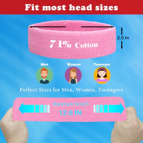 Image of Sweatbands Sports Headbands for Men & Women - 3 Pack Moisture Wicking Cotton Headband for Tennis, Basketball, Running, Gym - Sweat Band