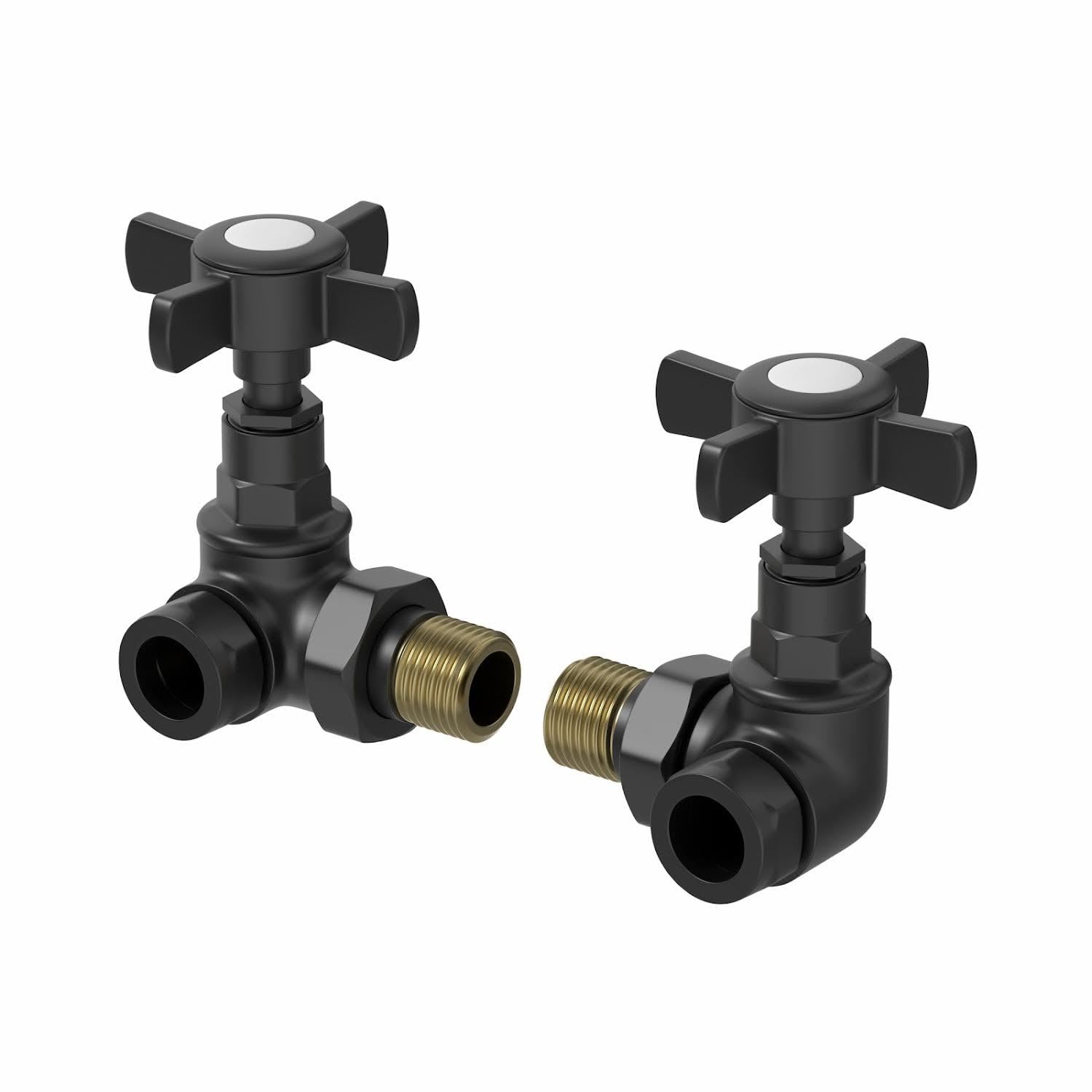 Duratherm Black Traditional Manual Corner Towel Radiator Valve Set, 15Mm Central Heating Valves For Radiators, Round Crosshead,