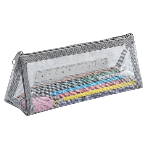 Image of FunBlast Mesh Pencil Case with Smooth Zipper, Single Layer Multi-Purpose Stationary & Pen Pouch for Boys & Girls, Transparent Stationary Bag, Organizer Pouch for Student (Grey-C)