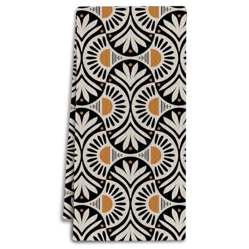 IRTAGANNY Abstract Boho Floral Kitchen Towels, Mid Century Modern Flower Dish Tea Towels for Kitchen Decor, Vintage Botanical Art Deco Decorative Hand Towel for Bathroom, 16x24 Inches