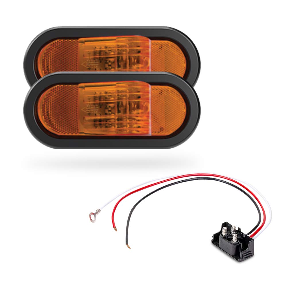 6 Inch Mid Turn Amber 9 LED Trailer Light - Oval Truck Park Turn Signal Light [IP67] RV DOT Certified Semi Truck Turnlight w/Reflector [Bright LEDs Colored Lens] Grommet & Plugs Included [2 Pack]