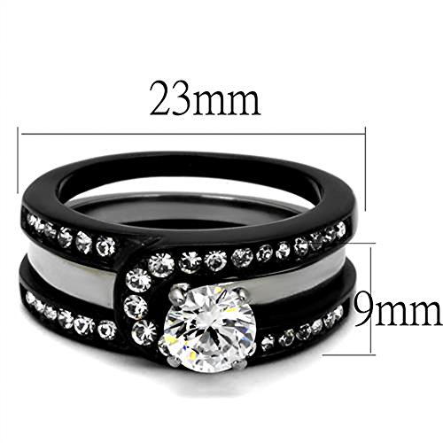 Marimor Jewelry Women's 1.02 Carat Cubic Zirconia Black Stainless Steel Wedding Ring Set Size 5-104