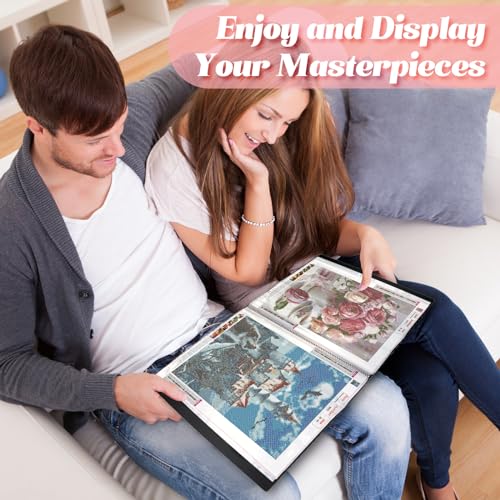 Image of ZYNERY 2 Pack A3 Diamond Painting Storage Book, 60 Pages Art Portfolio Diamond Art Storage Large Folder - Suitable for 12x16 inch Diamond Painting (Pink + Black)